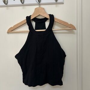 ALO Yoga Black Ribbed High Neck Crop Tank
